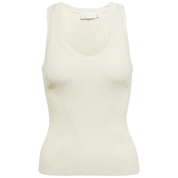 Jonathan Simkhai Liezel Rib Tank Top  Scoop Neck Ivory  Color Size L - Picture 1 of 7